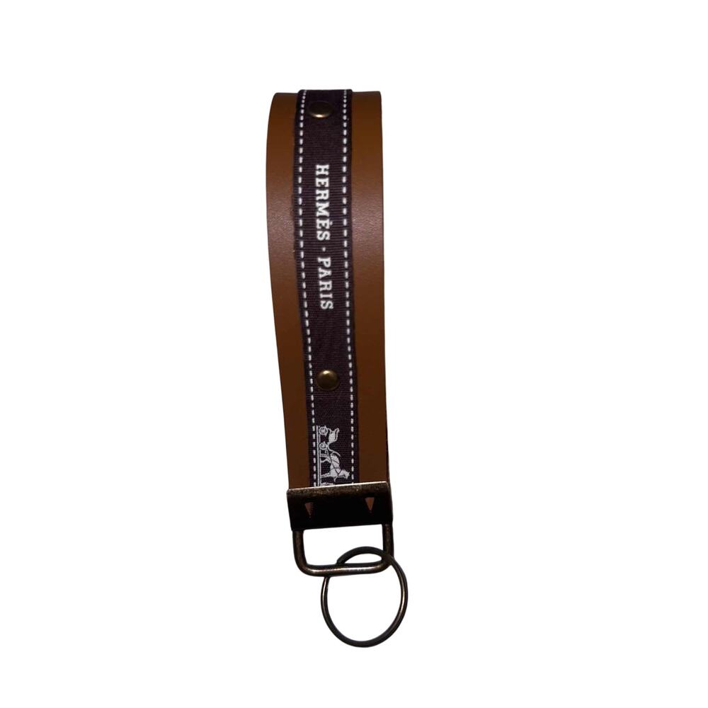 Handmade Repurposed Keychain from Hermès Bag Tan Leather & Canvas Design